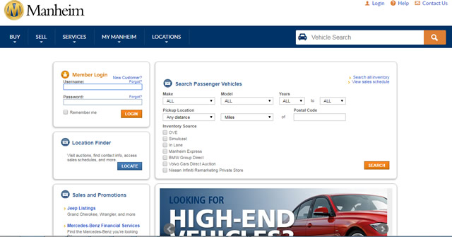 Автомобильный аукцион Manheim в США скриншот сайта